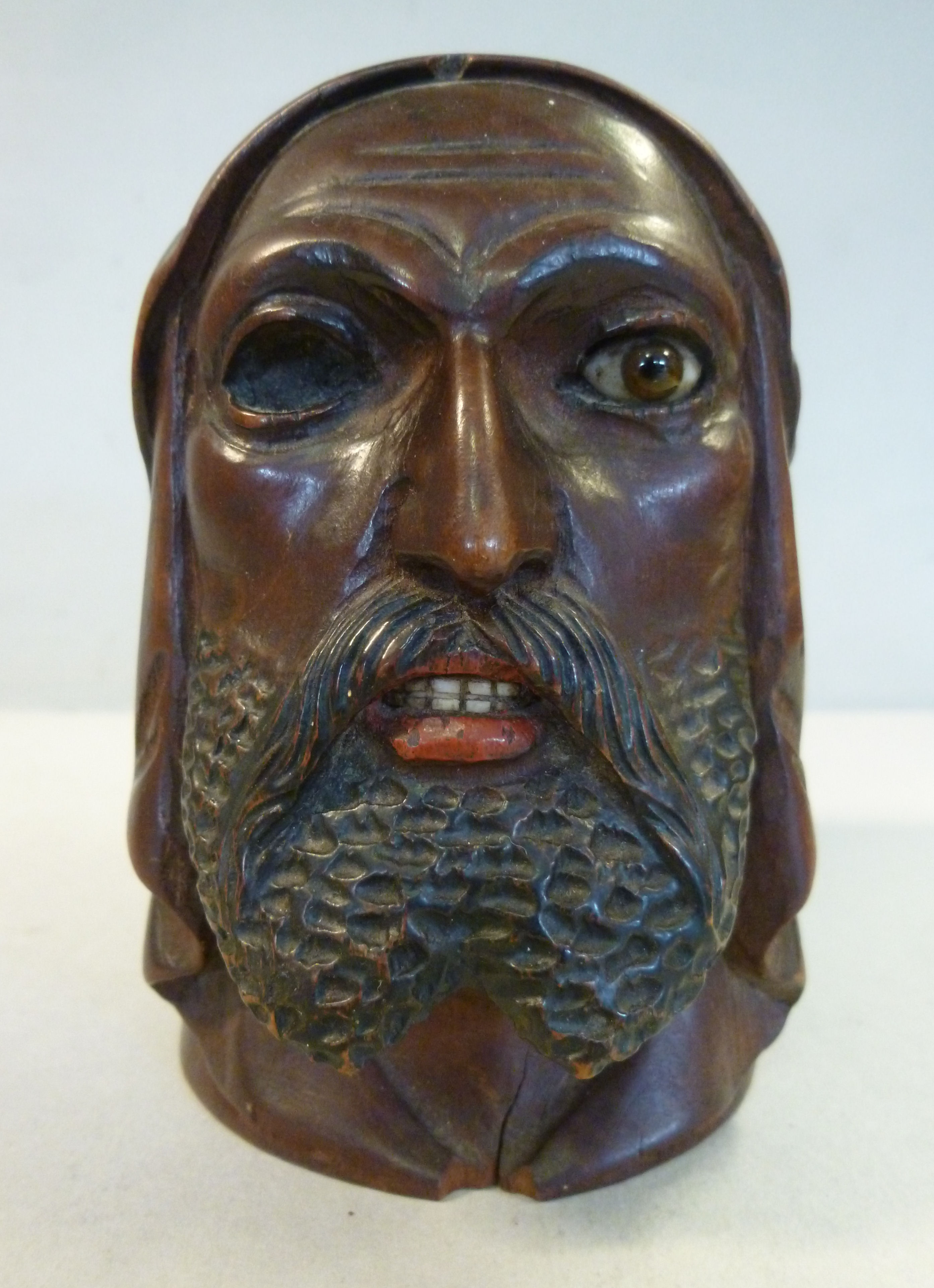 A late 19thC carved and painted hardwood novelty inkwell, - Image 2 of 12