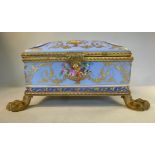 A late 19th/early 20thC French porcelain dressing table box of square form,