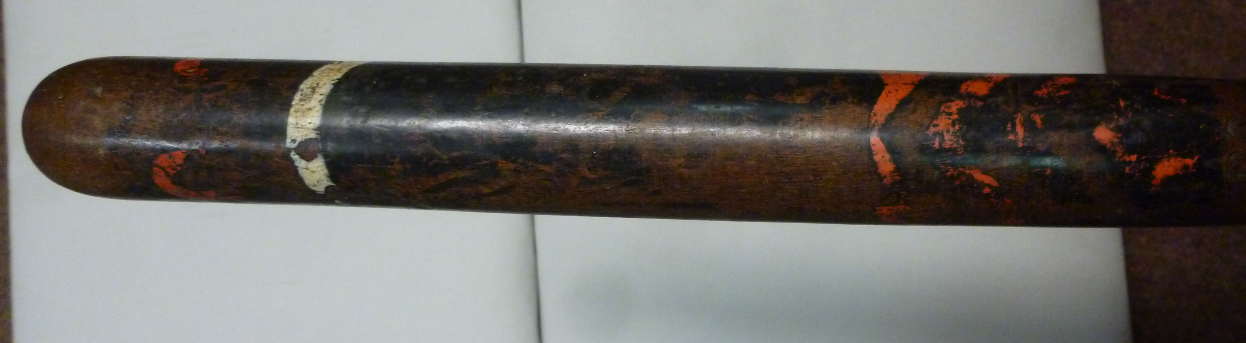 A late 19thC police wooden truncheon, bears remnants of red and black paint, impressed PC79, - Image 5 of 8