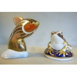 Two Royal Crown Derby bone china paperweights (without stoppers) 'Tropical Fish,