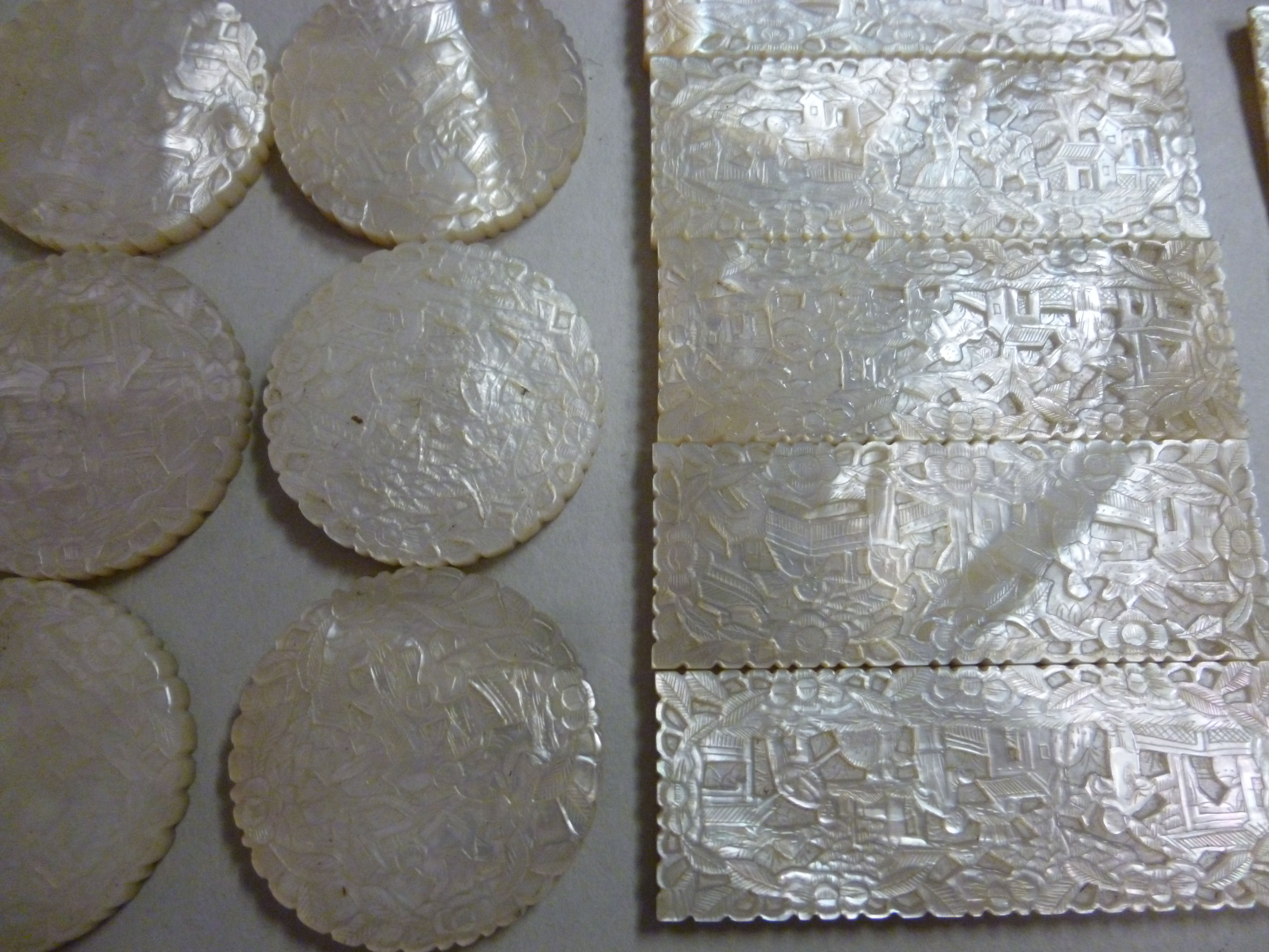 An uncollated collection of late 19thC Chinese engraved round, lozenge, fish shaped, - Image 8 of 8