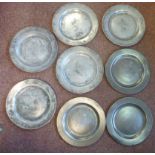 A set of eight 18th/19thC John Townsend pewter broad rimmed plates 9.