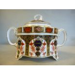 A Royal Crown Derby bone china twin handled sucriere and cover,