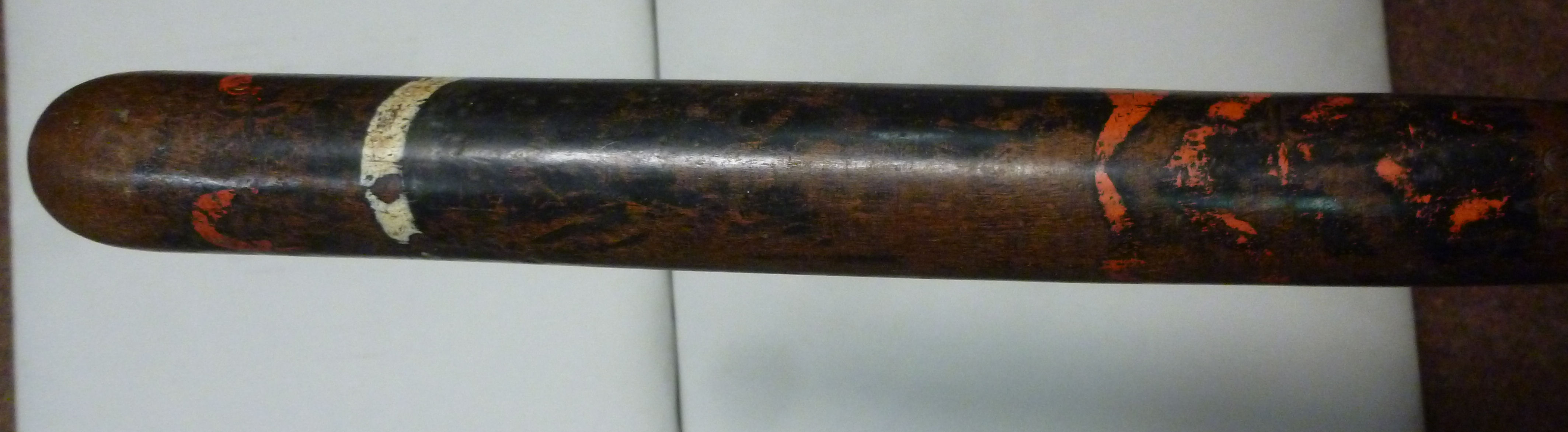 A late 19thC police wooden truncheon, bears remnants of red and black paint, impressed PC79, - Image 6 of 8