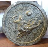 A late 19thC Indian embossed, cast and chased brass tray,