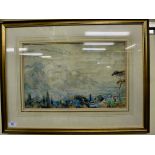 JA Terry - an Italian inspired landscape with a lake, mountains and buildings watercolour 10.