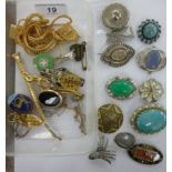 Costume jewellery: to include a silver and jade brooch stamped Sterling S