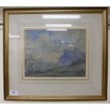 JA Terry - a landscape with a castle on an outcrop, by a lake watercolour bears initials 8.