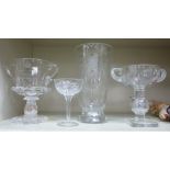 Four items of British Royal commemorative glassware: to include a twin handled pedestal vase,