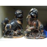 Two similar 20thC Chinese carved soapstone models, seated mythical dogs 9.