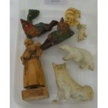 Small pottery, wooden and other animals and figures: to include a carved pine standing friar 3.