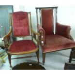 Two similar Edwardian mahogany framed salon chairs,