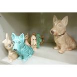 Various coloured Sylvac pottery model dogs largest 13''h OS2