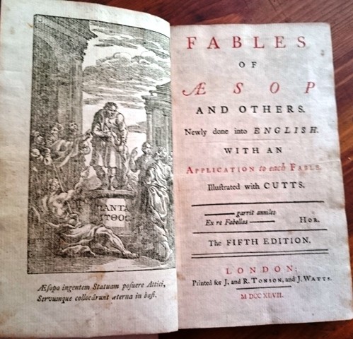 Samuel Croxall Croxallâ€™s Aesop The Fifth Edition, 1747 (1722), Printed for J. and R. Tonson, and