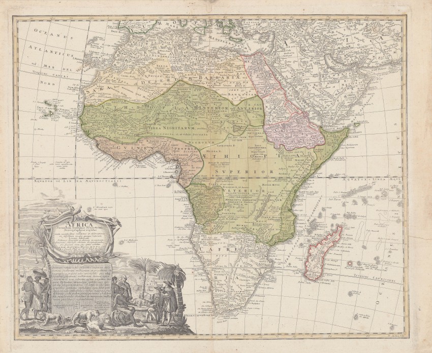 Homann Heirs Africa Secundum legitimas projectionis This map  was produced in Nuremburg for the