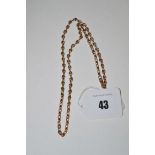 A 9ct. yellow gold chain necklace of oval links, 7.6grms.