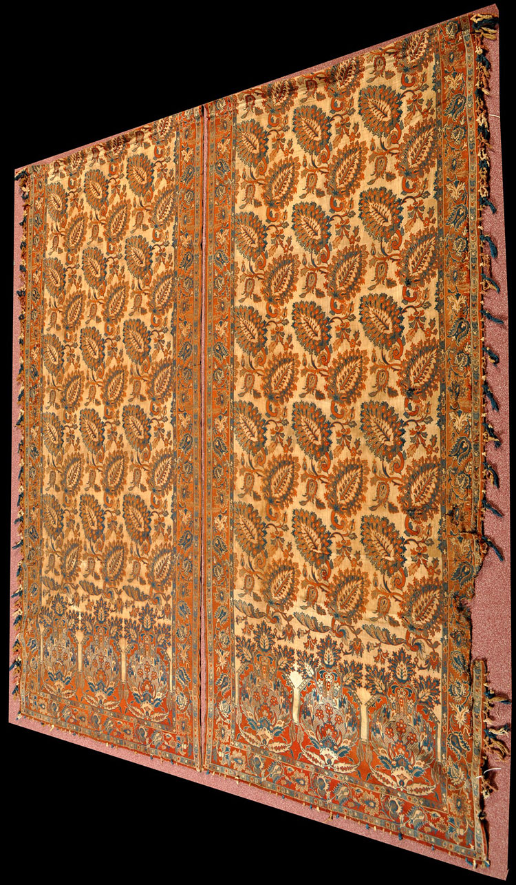 A pair of 19th Century wall hanging tapestries, with leaf scroll and foliate decoration,