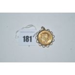 A George V gold sovereign, 1813, in pendant mount.