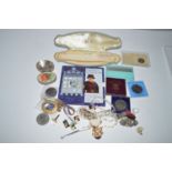 A quantity of costume jewellery; Masonic items; crowns; and sundries.