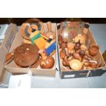 Two boxes of  treen ware, including: bowls; vases; clocks; animals; etc.
