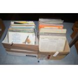 A collection of LP records, mostly classical and popular music, in two boxes.