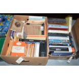 A collection of paperback and hardback books, various subjects, in two boxes.