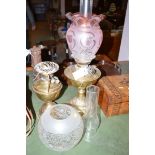 Two 19th Century brass table oil lamps,