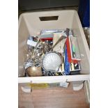 A box of assorted silver plated cutlery; etc.