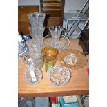 A quantity of glass vases; bowls; and a decanter.