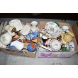 A large collection of miscellaneous decorative china; and sundries; in two boxes.