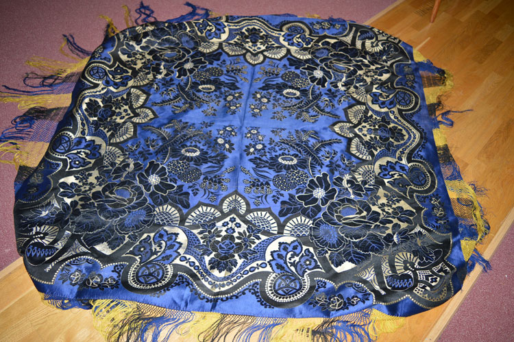 A late Victorian tassled silk table cloth,