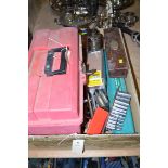 A tool box containing assorted spanners; socket sets; etc.
