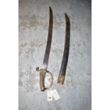 A 19th Century French Artillery officer's sword with leather and brass scabbard,
