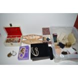 A good quantity of costume jewellery, including: faux pearl necklaces; and a jewellery box.