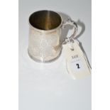 A Victorian silver christening mug, London 1867, with beadwork and Gothic engraving,