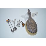 A silver-mounted hand brush; together with silver items,