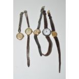 Four gold cased cocktail watches; and a silver cased cocktail watch.