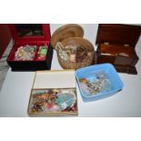 A quantity of costume jewellery, including: a mahogany jewellery casket.