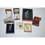 A pair of 9ct. yellow gold cufflinks, 8grms. gross; a pewter hip flask; a 9ct.