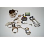 A quantity of silver, to include: teaspoons; napkin rings; together with a quantity of metalware,