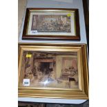 A Victorian crystoleum depicting a family by a fireside;