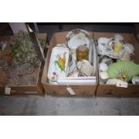 Three boxes of miscellaneous ceramics and glassware,