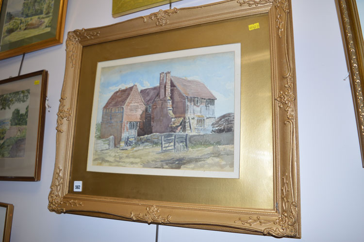 A watercolour - Elizabethan farmhouse, by Cecily Welby.