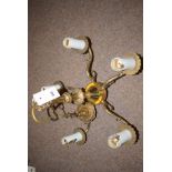 A giltmetal five-branch ceiling light.