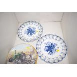 Two 19th Century blue and white ribbon plates,