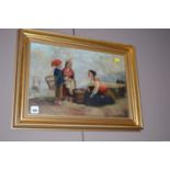 A 19th Century oil painting - "The Fish Market", by J. Atkinson, label verso.