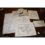 Antique engraved maps with hand-colouring,