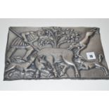 A silver picture embossed with a boar hunt, signed "D. Paolo".