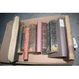 A box of books, including: a Victorian scrap book; a vol. of Ladies Newspaper 1859; one vol.