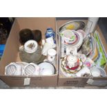 Two boxes of household ceramics, including: decorative plates; commemorative; Maling ware; etc.